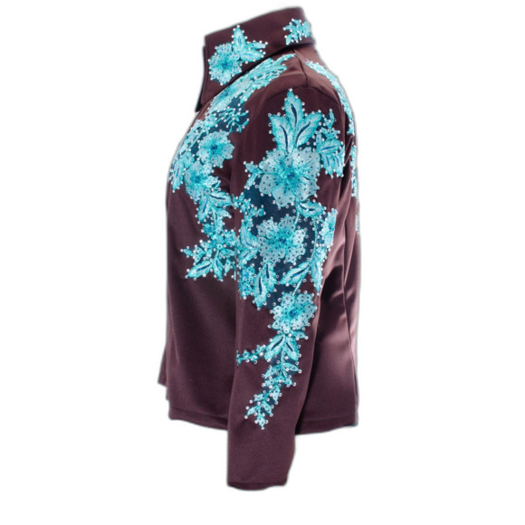 Absolutely Gorgeous Chocolate Brown with Teal Overlay Show Jacket - 2X - Picture 3 of 9